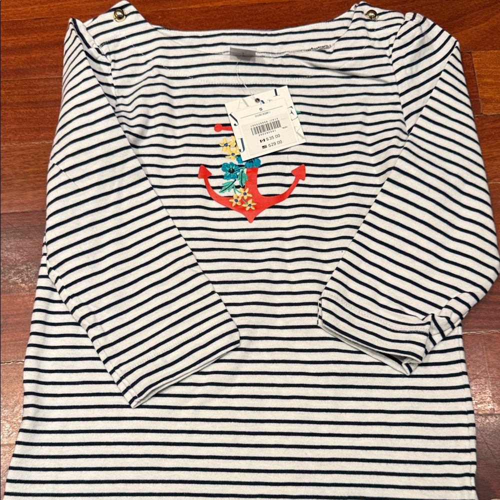 Janie and Jack Navy and White Striped Long Sleeve Tee with Red Anchor
